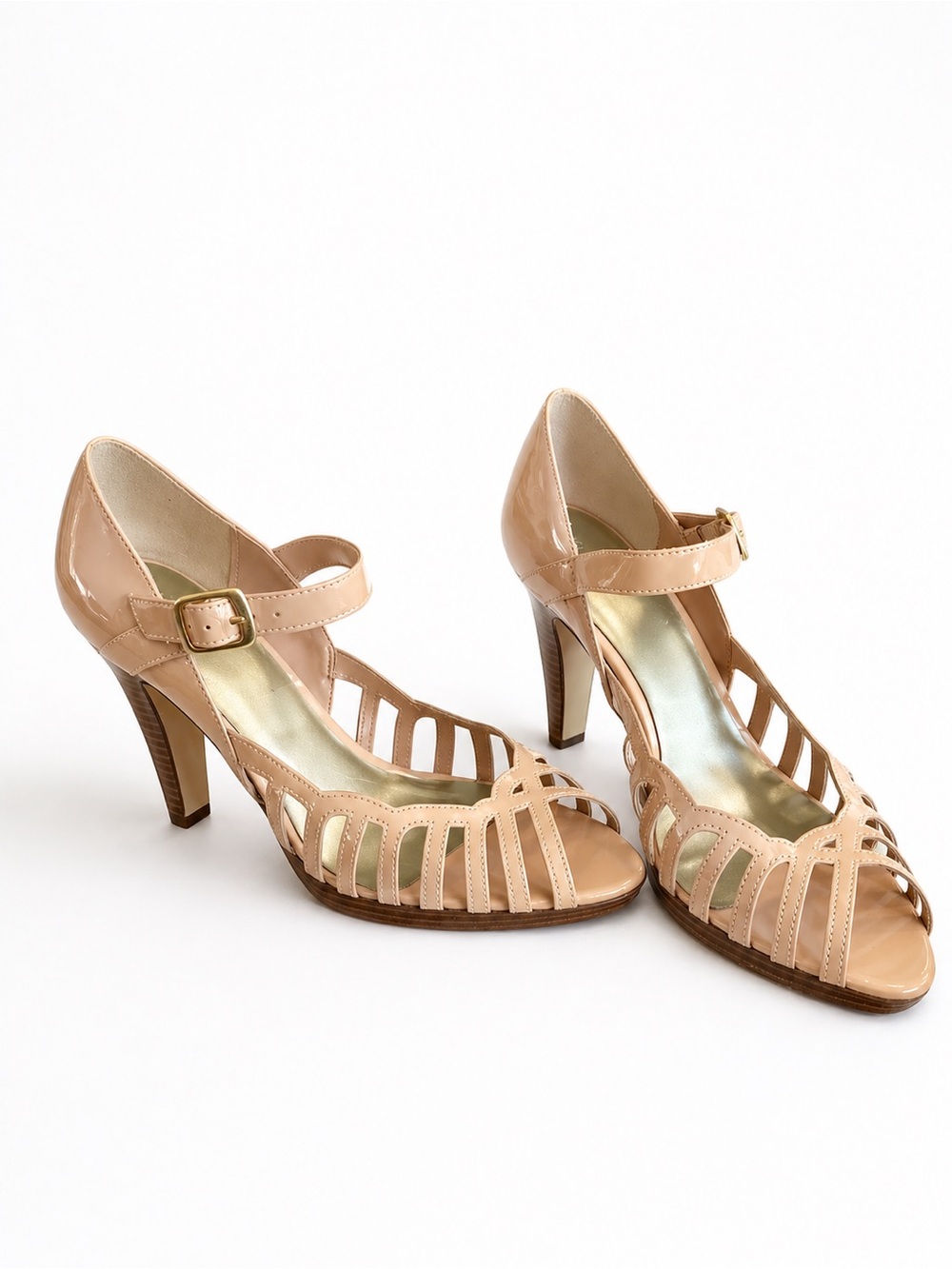 Fioni Nude Patent Cage Heels | Size 9